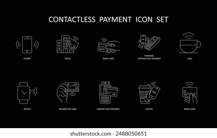 Complete Contactless Payment Icons: Contactless Phone, Contactless Hotel, Contactless Bank Card.