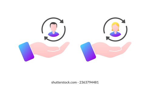 Kompletter Kundenservice. Flat, Farbe, Kundenschutz, persönliches Dienstleistungsangebot, Symbol in der Hand. Vektorgrafik