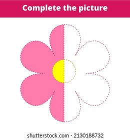 Complete the cute flower picture. Educational activities for kids and toddlers.