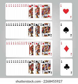 complete deck of playing cards. Full set of playing poker cards