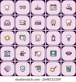 Complete dental care line icon set for dentistry and orthodontics concepts