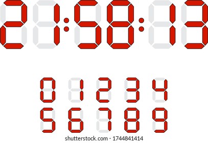 complete digital clock vector with numbers from 0 to 9