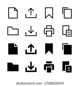 Completo Documento e Arquivos Sólido e Linha Ícone Conjunto - Arquivo Pasta Carregar Download Elementos