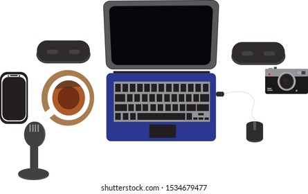 complete equipment of electronic gadgets concept laptop flat tablet phone vector illustration. white background