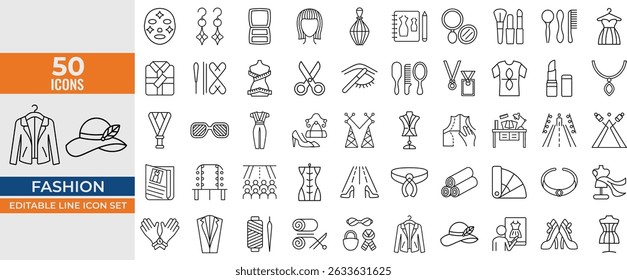 Coleção Completa de Ícones de Moda. Alfaiataria, Design de Moda, Acessórios, Vestidos, Equipamento de costura, Sapatos, Manequins e Mais