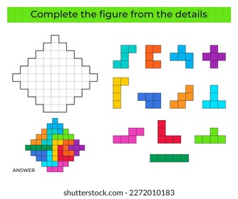 Complete the figure. Puzzle game with figure. 