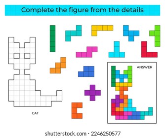 Complete the figure. Puzzle game with cat. 
