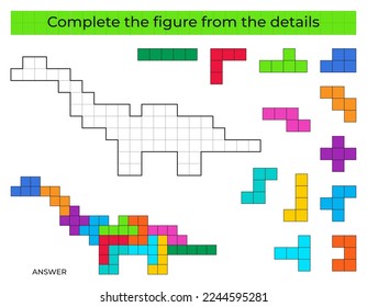 Complete la figura. Juego de rompecabezas con dinosaurio. 