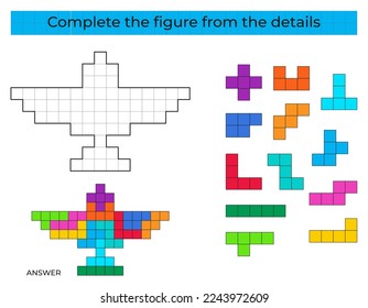 Complete the figure. Puzzle game with falcon. 