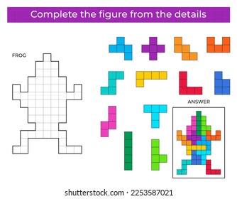 Complete the figure. Puzzle game with Frog. 