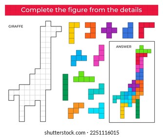 Complete the figure. Puzzle game with Giraffe. 