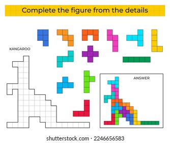 Complete la figura. Juego de rompecabezas con canguro. 