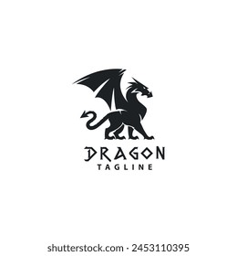 Complete form of the dragon design from a side perspective, Dragon Logo Symbol Design Symbol Template Flat Style Vector Illustration