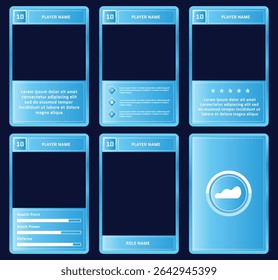 Complete game card set template with a light blue and modern classic color combination, for design, branding, and other needs