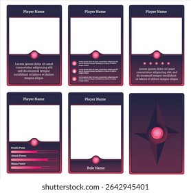 Complete game card set template with a magenta color combination and a spirit world theme, for design, branding, and other needs