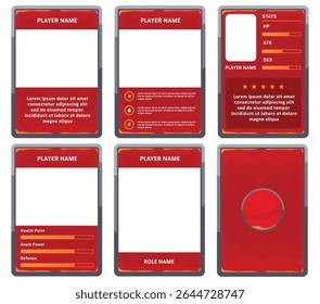 complete game card template with a worn-out card theme, featuring red and orange colors, for trading card, card in game, etc