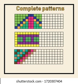Complete geometric patterns by grid. Educational game for children