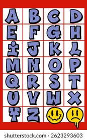 Complete graffiti alphabet A to Z in bold spray paint style. Urban street art font, edgy and dynamic, perfect for creative typography, posters, designs, and graphic projects.