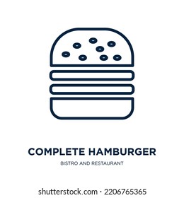 complete hamburger icon from bistro and restaurant collection. Thin linear complete hamburger, hamburger, cake outline icon isolated on white background. Line vector complete hamburger sign, symbol 