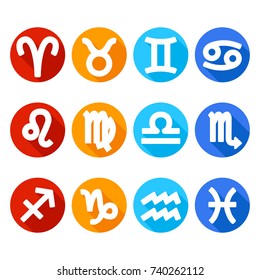 Complete Horoscope Icon Round Flat Vector Art Design Color Set