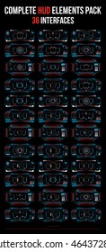 Complete HUD Elements. 36 Interfaces. Vector Illustration