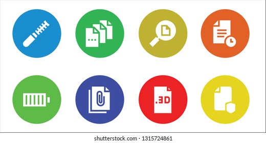 complete icon set. 8 filled complete icons.  Simple modern icons about  - File, Full battery