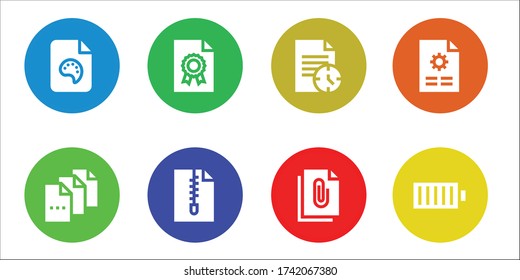 complete icon set. 8 filled complete icons.  Simple modern icons such as: File, Full battery