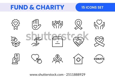 A Complete Icon Set for Charity Organizations, Fundraising Events, Nonprofit Campaigns, Donation Drives, Volunteer Programs, Social Justice, and Community Support Activities