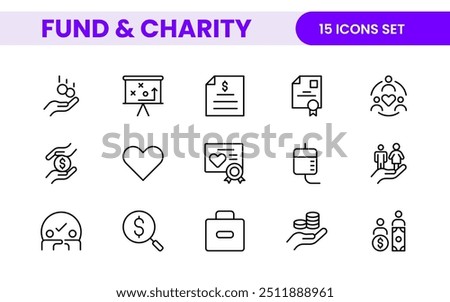 A Complete Icon Set for Charity Organizations, Fundraising Events, Nonprofit Campaigns, Donation Drives, Volunteer Programs, Social Justice, and Community Support Activities