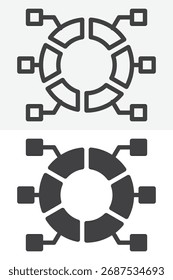 Complete infographic layout with nodes in line and solid different style icon set. Vector with editable stroke. Outline and solid icon pair, network symbol sign for diagrams.