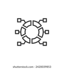 Complete infographic layout with various elements line icon. linear style sign for mobile concept and web design. Pie chart Infographic outline vector icon. Symbol, logo illustration. Vector graphics