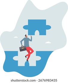 Quebra-cabeça completo para resolver problema de negócios, solução ou conexão para realização de negócios, desafio e realização.sobre um homem e sua vida.