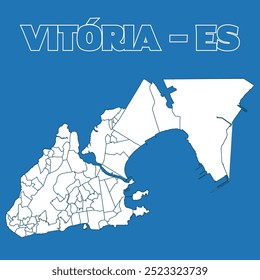 Mapa completo de la ciudad de Vitória, capital del estado de Espírito Santo, en la región sureste de Brasil. Mapa construido a partir de datos reales y oficiales.