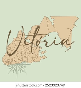 Mapa completo de la ciudad de Vitória, capital del estado de Espírito Santo, en la región sureste de Brasil. Mapa construido a partir de datos reales y oficiales.