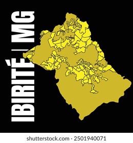 Vollständige Karte der Stadt Ibirité, in der Metropolitan Region von Belo Horizonte, Inhalt auf der Grundlage offizieller Daten, mit allen Vierteln und ländlichen und ökologischen Gebieten.