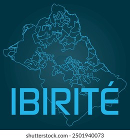 Vollständige Karte der Stadt Ibirité, in der Metropolitan Region von Belo Horizonte, Inhalt auf der Grundlage offizieller Daten, mit allen Vierteln und ländlichen und ökologischen Gebieten.