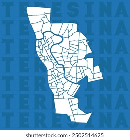 Komplette Karte der Stadt Teresina, Hauptstadt des brasilianischen Staates Piauí, im Nordosten Brasiliens. Alle Stadtviertel sind verfügbar, basierend auf realen und offiziellen Daten.