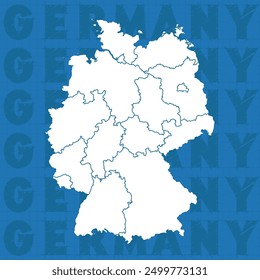 Complete map of Germany and all its federal states. Complete design from real cartographic data.