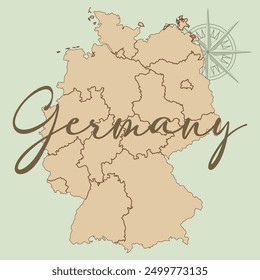 Complete map of Germany and all its federal states. Complete design from real cartographic data.