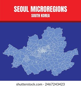 Complete map of Seoul, capital of South Korea, and all its micro-regions, in detail based on real cartographic data. Capital of dramas and kpop.