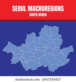 Complete map of Seoul, capital of South Korea, and all its macro-regions, in detail based on real cartographic data. Capital of dramas and kpop.