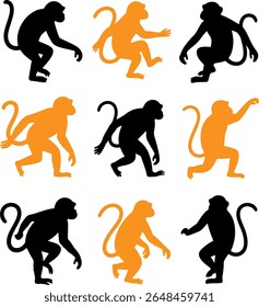 Complete Monkey Silhouette Collection, monkey shape movement