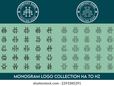 Vollständige Sammlung von Monogram-Logos vom HA-Logo zum HZ-Logo mit Circular Badge - Minimalistische, elegante, moderne, Premium-, Luxus-, Vintage-Logo für Kleidung, Bekleidung, Geschäftsleute - Briefmarken