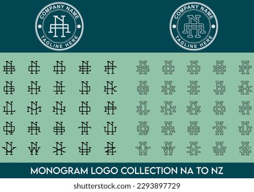 Complete Monogram Letter Logo Collection from NA Logo to NZ Logo with Circular Badge -  Minimalist, Elegant, Modern, Premium, Luxury, Vintage Logo For Clothing, Apparel, Business - Interlocked Letters