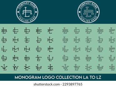 Complete Monogram Letter Logo Collection from LA Logo to LZ Logo with Circular Badge -  Minimalist, Elegant, Modern, Premium, Luxury, Vintage Logo For Clothing, Apparel, Business - Interlocked Letters