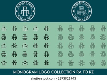 Complete Monogram Letter Logo Collection from RA Logo to RZ Logo with Circular Badge -  Minimalist, Elegant, Modern, Premium, Luxury, Vintage Logo For Clothing, Apparel, Business - Interlocked Letters