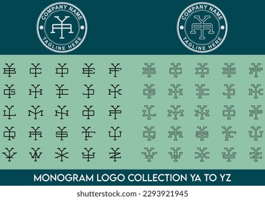 Complete Monogram Letter Logo Collection from YA Logo to YZ Logo with Circular Badge -  Minimalist, Elegant, Modern, Premium, Luxury, Vintage Logo For Clothing, Apparel, Business - Interlocked Letters