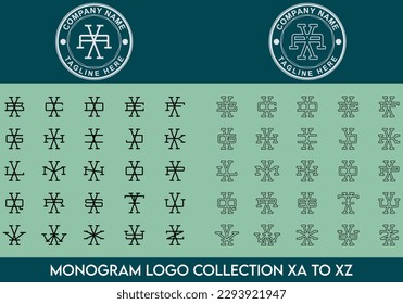 Complete Monogram Letter Logo Collection from XA Logo to XZ Logo with Circular Badge -  Minimalist, Elegant, Modern, Premium, Luxury, Vintage Logo For Clothing, Apparel, Business - Interlocked Letters