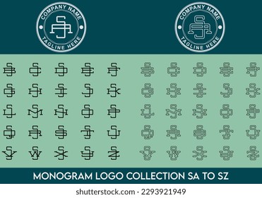 Complete Monogram Letter Logo Collection from SA Logo to SZ Logo with Circular Badge -  Minimalist, Elegant, Modern, Premium, Luxury, Vintage Logo For Clothing, Apparel, Business - Interlocked Letters