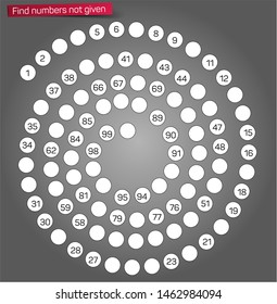 Complete the numbers not listed in the spiral section